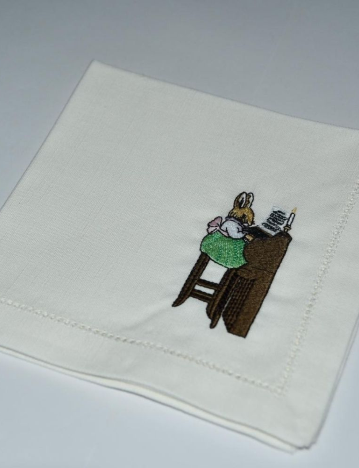 Cotton and Linen Napkin, Open Hem, Machine Embroidered with Exceptional Detail: Glamour and Elegance for Dining
