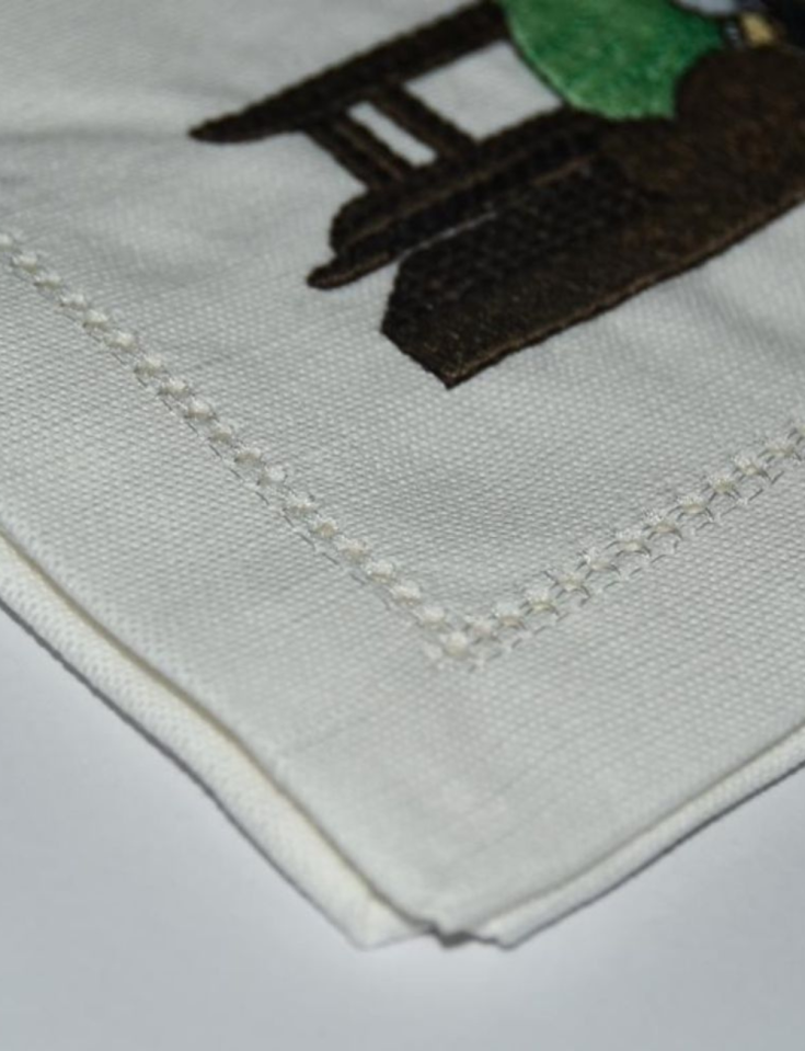 Cotton and Linen Napkin, Open Hem, Machine Embroidered with Exceptional Detail: Glamour and Elegance for Dining