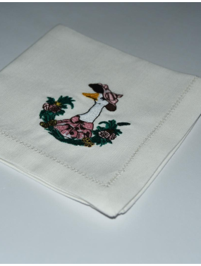 Cotton and Linen Napkin, Open Hem, Machine Embroidered with Exceptional Detail: Glamour and Elegance for Dining