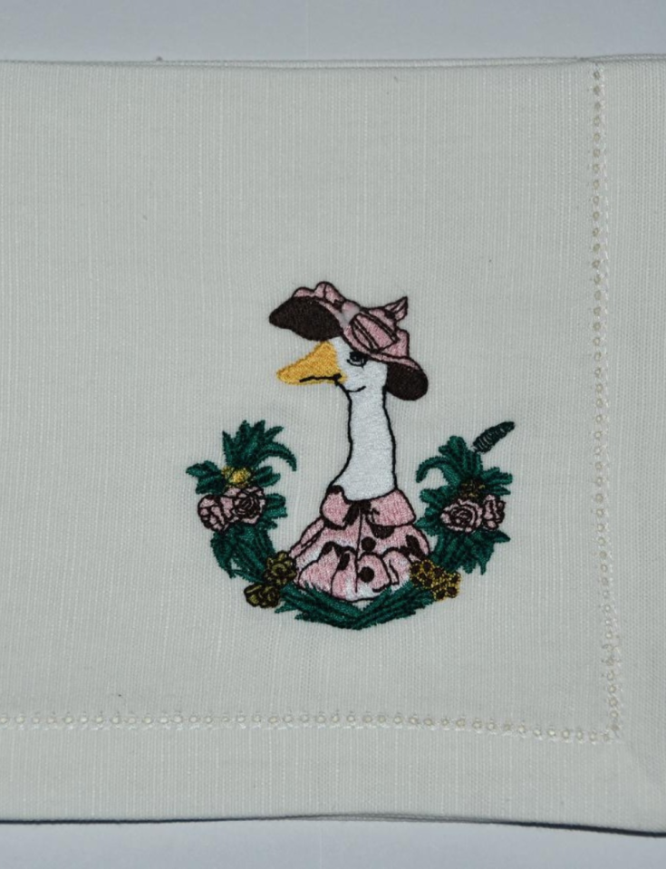 Cotton and Linen Napkin, Open Hem, Machine Embroidered with Exceptional Detail: Glamour and Elegance for Dining