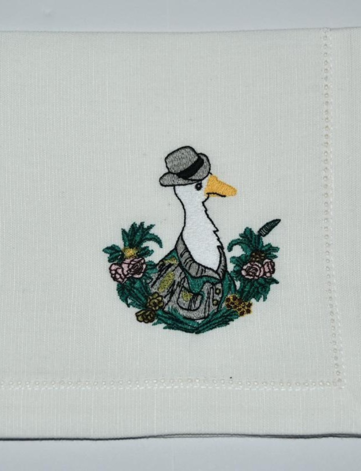 Cotton and Linen Napkin, Open Hem, Machine Embroidered with Exceptional Detail: Glamour and Elegance for Dining