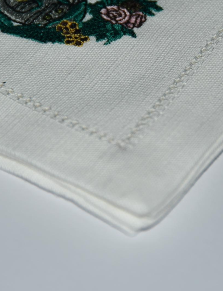 Cotton and Linen Napkin, Open Hem, Machine Embroidered with Exceptional Detail: Glamour and Elegance for Dining