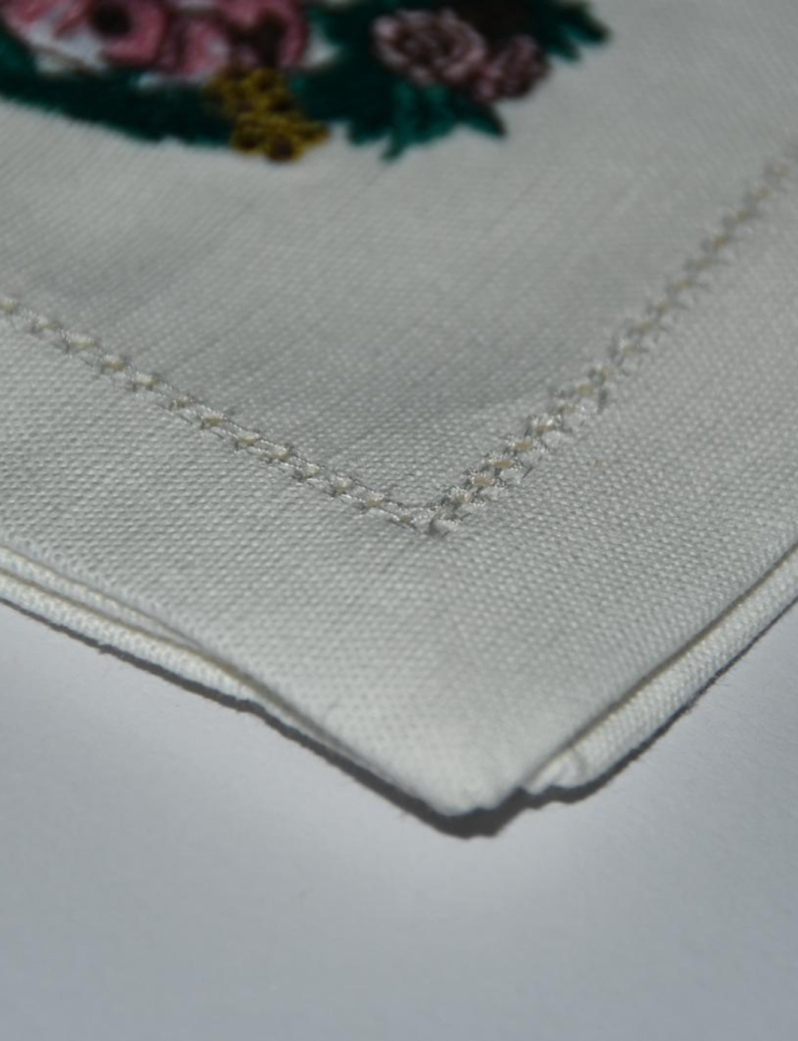 Cotton and Linen Napkin, Open Hem, Machine Embroidered with Exceptional Detail: Glamour and Elegance for Dining