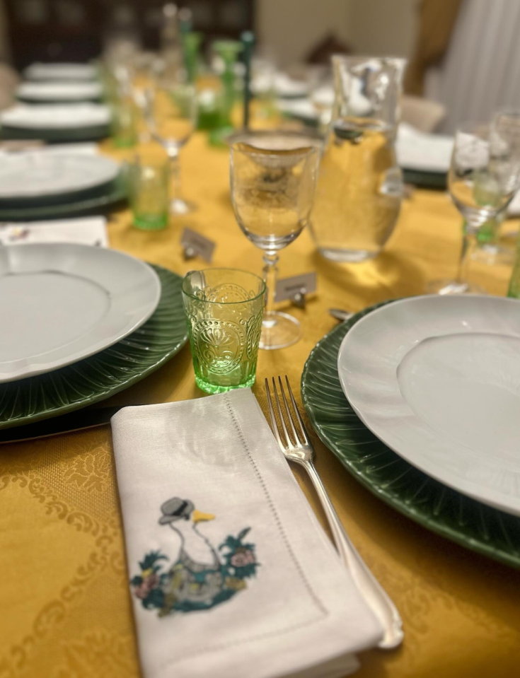 Cotton and Linen Napkin, Open Hem, Machine Embroidered with Exceptional Detail: Glamour and Elegance for Dining