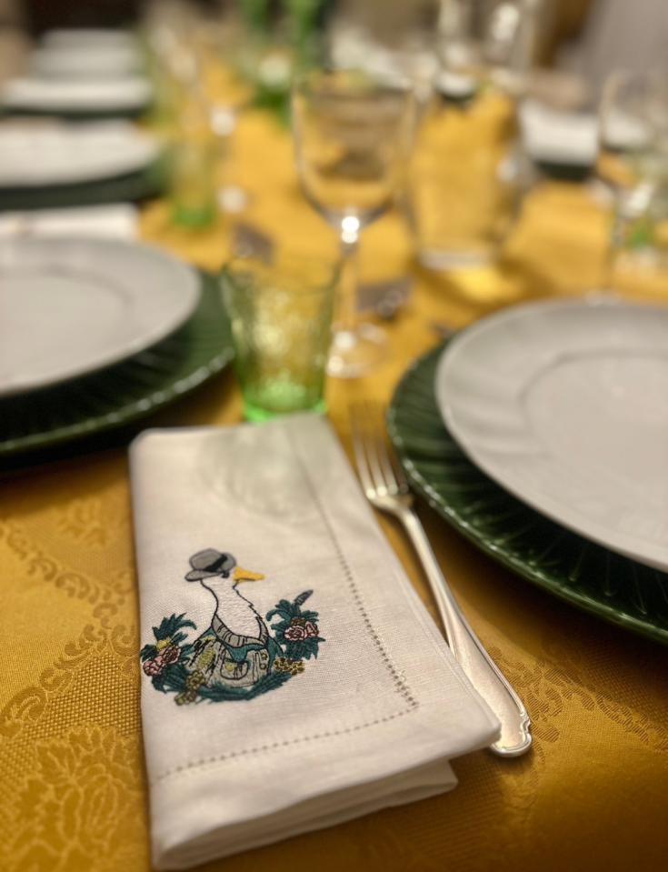 Cotton and Linen Napkin, Open Hem, Machine Embroidered with Exceptional Detail: Glamour and Elegance for Dining