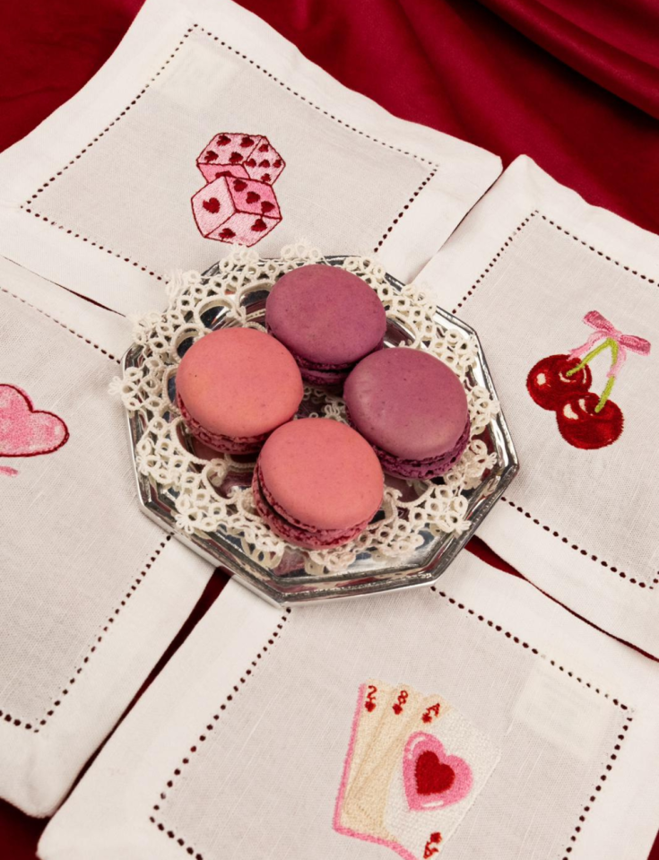 Valentine’s Day napkin, with machine embroidery and hemstitch/open hem.